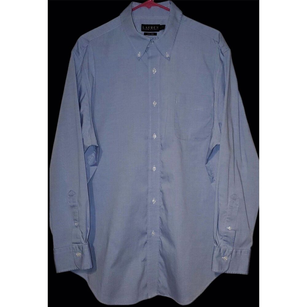 Lauren Ralph Lauren Blue Dress Shirt Size 17.5 34/35 Long Slv Button Non Iron